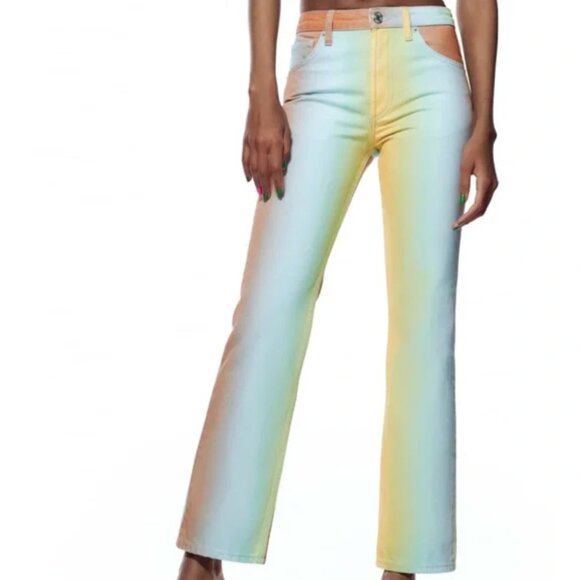 Zara Printed Straight Leg Jeans US 2 - Picture 3 of 9